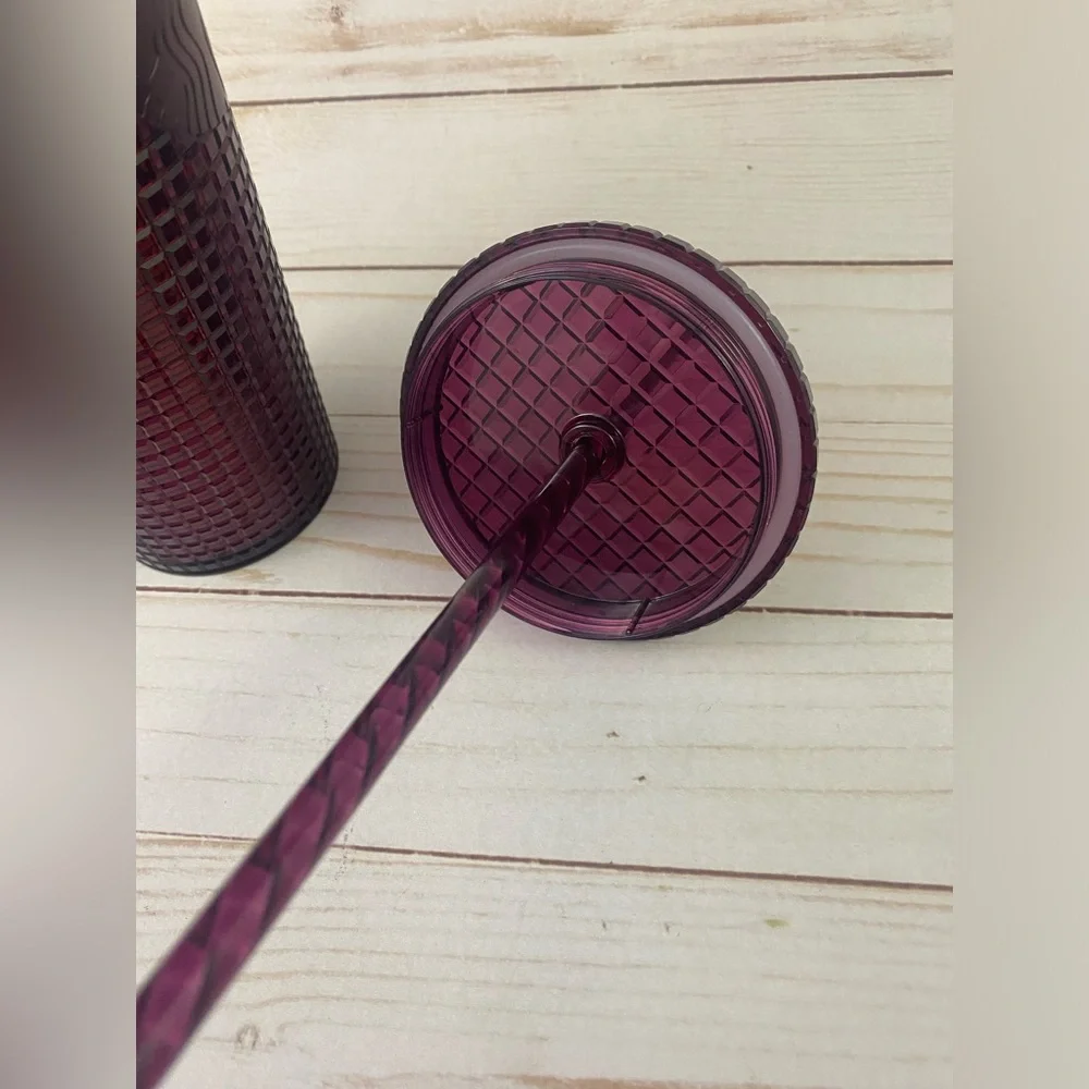 Starbucks Studded Plum Purple Grid Disco Holiday Cold Cup Tumbler 24oz - Picture 7 of 8